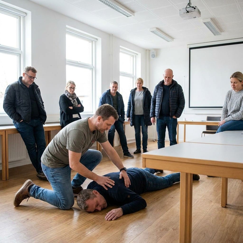 Førstehjælpsinstruktør viser stabilt sideleje